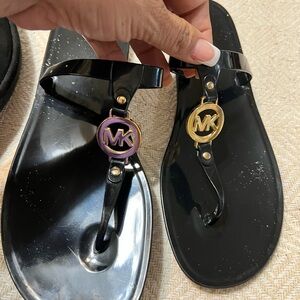 Michael Kors Black and Gold Logo Sandals
